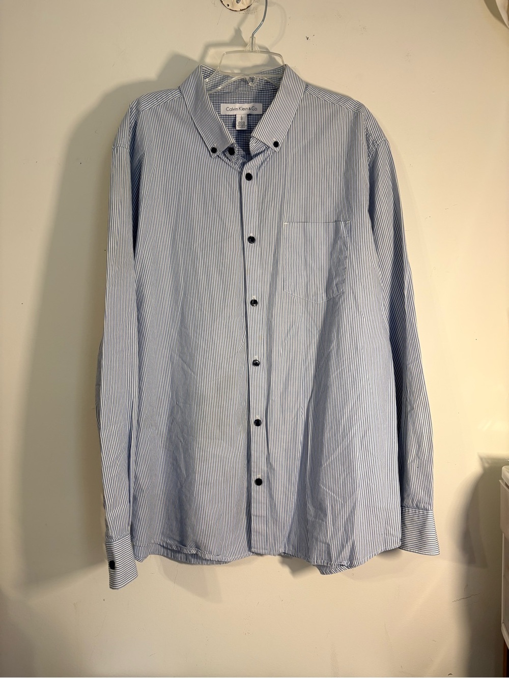 Calvin Klein Light Blue Pinstripe Button-Down Dress Shirt